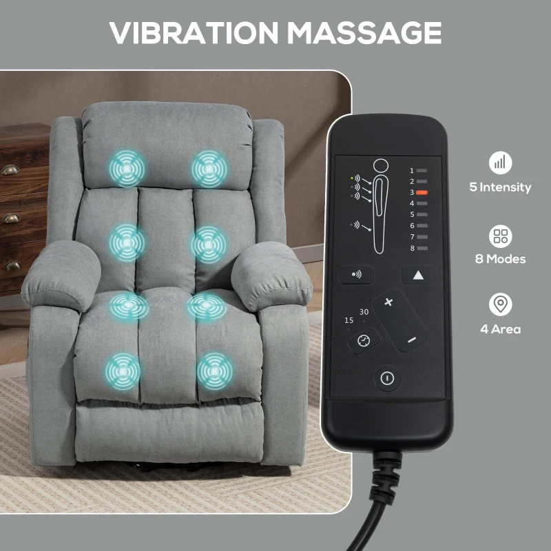 HOMCOM Power Lift Recliner Chair with Vibration Massage, Lift Chair for Elderly with Footrest, Remote, Side Pocket, Light Grey