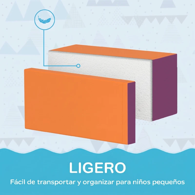 HOMCOM Juego de 7 Bloques de Espuma para Niños 1-3 Años Bloques Psicomotricidad Juguetes de Construcción 60x40x11 cm Multicolor