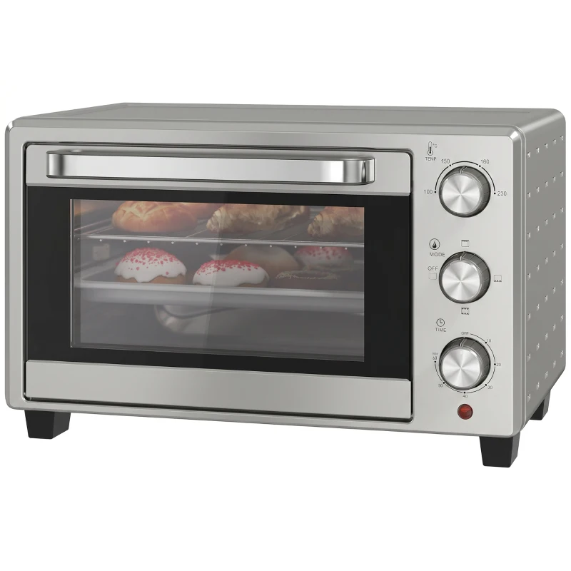HOMCOM 21L Mini Countertop Oven, 100°C-230°C Adjustable Temp - Silver Tone