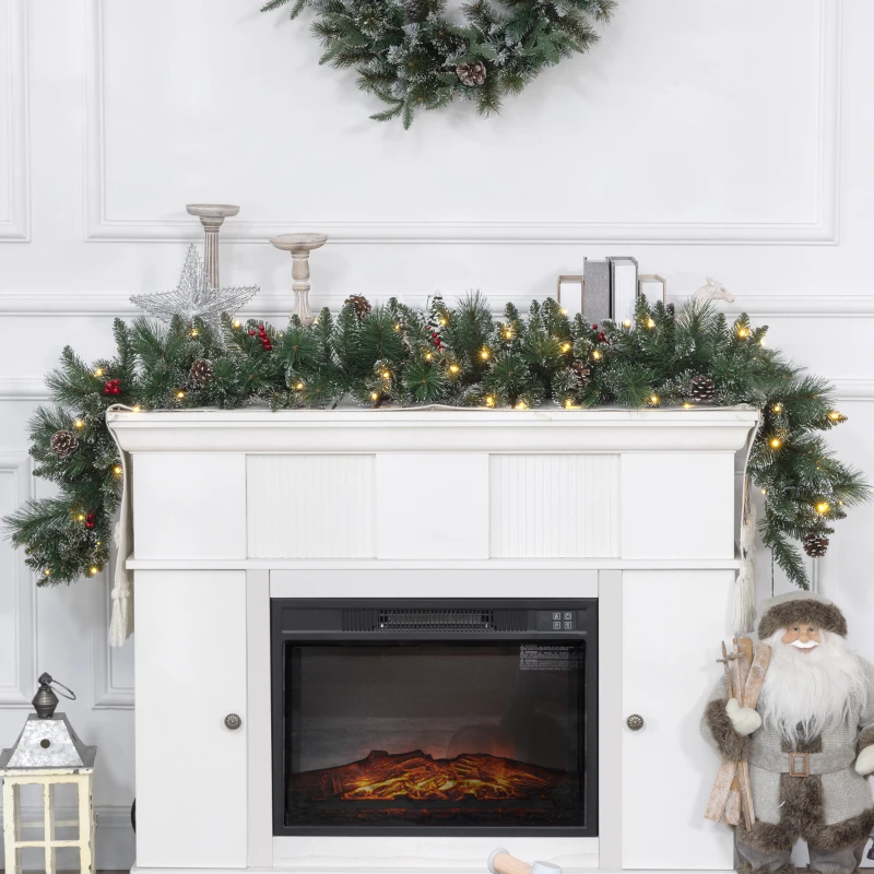 HOMCOM Guirlande de Noël artificielle lumineuse de 1,8 m avec pommes de pin, grappes de baies, 50 lumières LED et minuterie