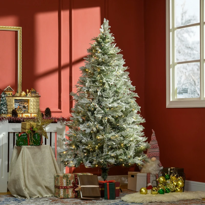 HOMCOM Árbol de Navidad Artificial 180 cm con 300 Luces LED Blancas Cálidas con 577 Ramas Apertura Automática Base Plegable