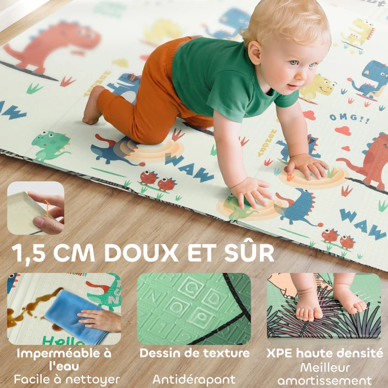 AIYAPLAY Tapis de jeu pour enfant bebe, tapis d'éveil bébé pliable épais réversible en mousse, 196 x 176 x 1,5 cm, multicolore