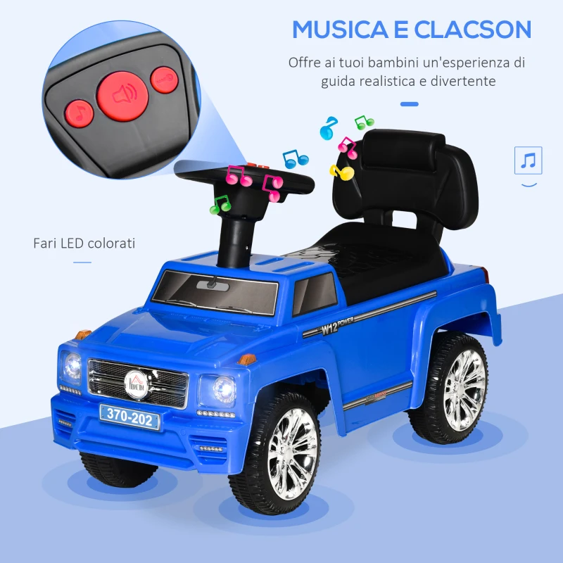 HOMCOM Macchina Giocattolo Cavalcabile Fuoristrada per Bambini con Fari e Musiche, Età 18-36 Mesi, Blu