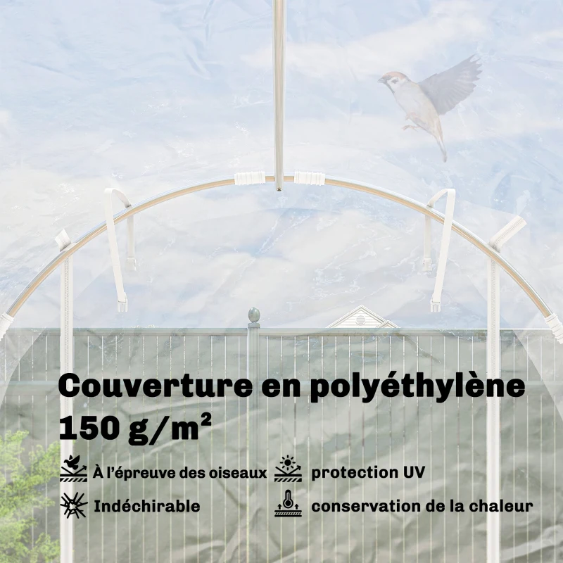 Outsunny Serre tunnel de jardin 6m² serre de jardin tunnel 195x295x195cm cadre acier galvanisé, bâche PE 150g/m² transparent