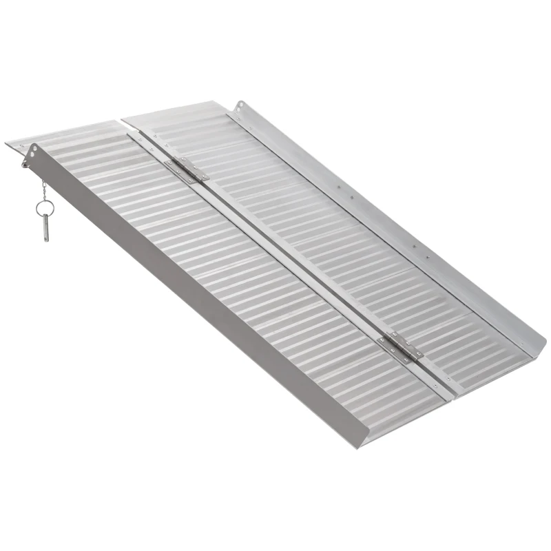 HOMCOM Rampa para Sillas de Ruedas Plegable 91 cm Carga 270 kg Rampa Portátil de Aluminio con Bordes de Seguridad Plata