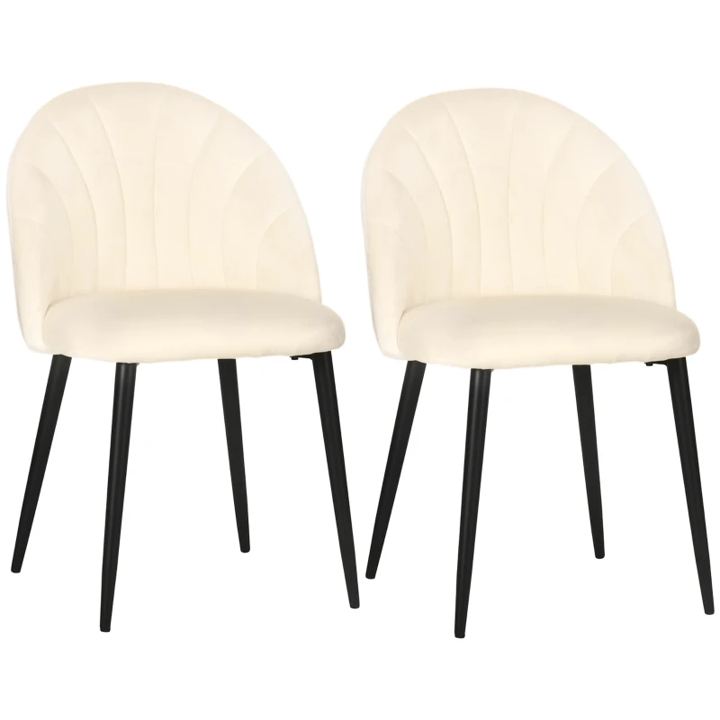 HOMCOM Lot de 2 chaises Velours Crème Pieds métal Noir dim. 52L x 54l x 79H cm