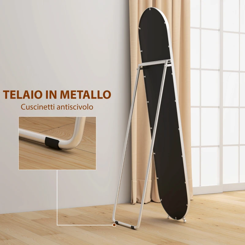 HOMCOM Specchio a Figura Intera da Terra con Supporto Pieghevole, Vetro e Metallo, 40x4x160 cm, Argento