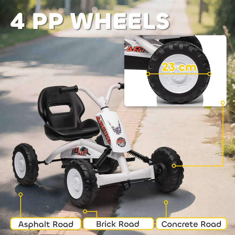 AIYAPLAY Kids Pedal Go Kart with Steel Frame, Sporty Design, for Ages 2-5 Years, White