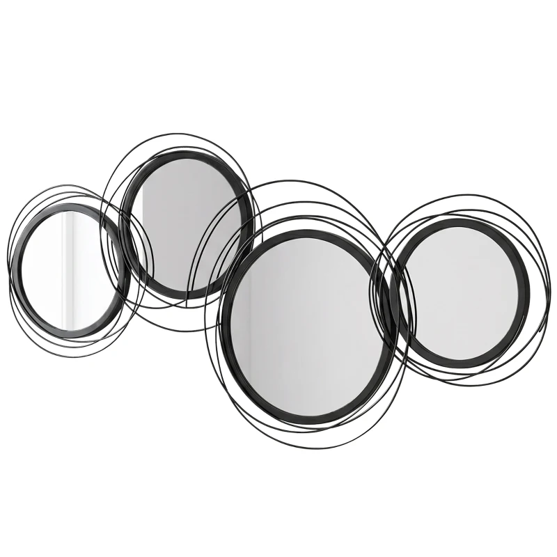 HOMCOM Metal Wall Art 56cm Modern Decorative Mirror Decor for Living Room Bedroom Dining Room, Black