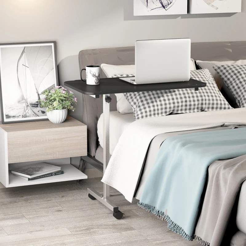 HOMCOM Mesa Auxiliar con Ruedas con Altura Ajustable y Marco de Metal Carga 20 kg 77x40x76-100 cm Negro y Plata