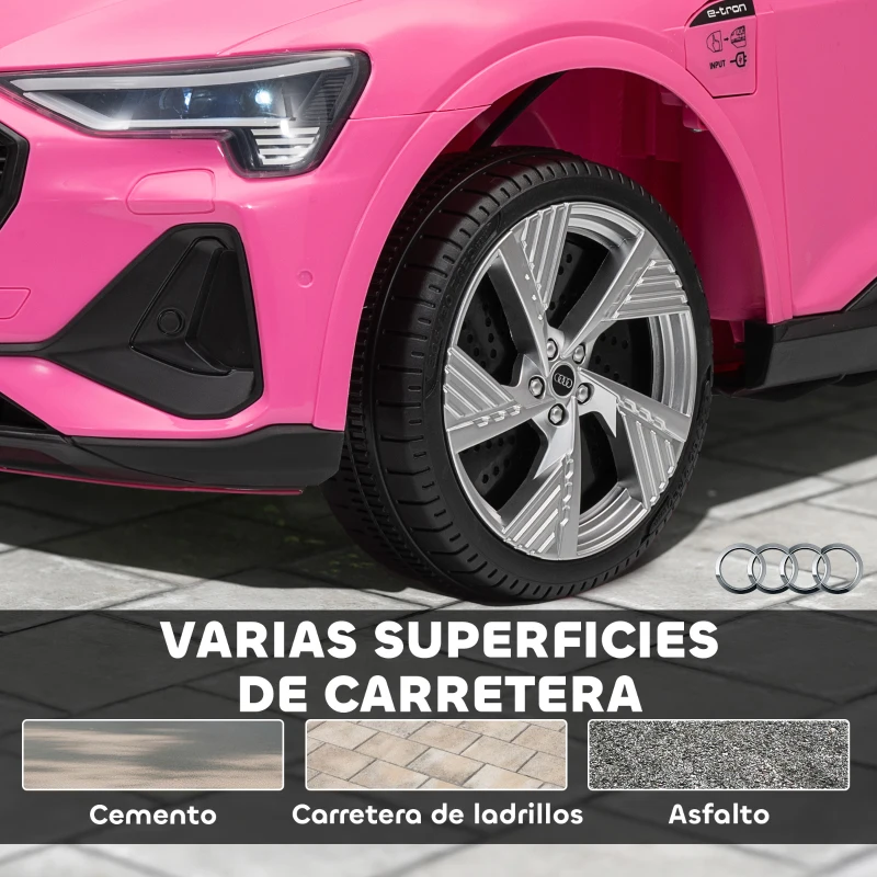 HOMCOM Coche de Batería para Niños 12V Audi E-tron con Mando a Distancia Faros Bocina Música Velocidad 3-5 km/h Rosa