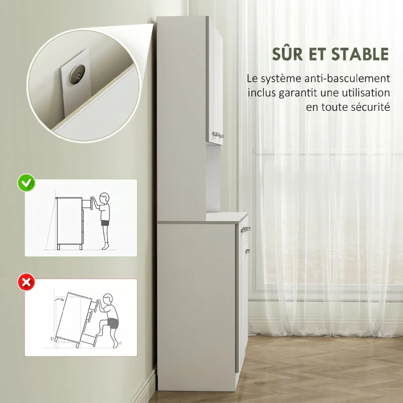 HOMCOM Buffet de cuisine armoire de cuisine contemporaine multi-rangements 6 portes 1 tiroir + grand plateau dim. 101L x 39l x 180H cm panneaux particules blanc gris
