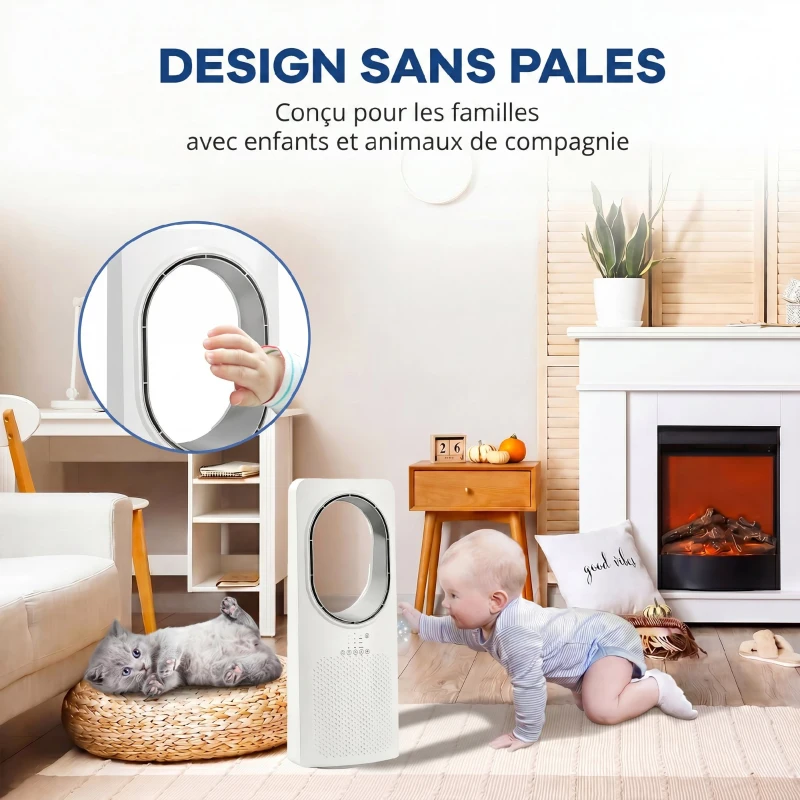 HOMCOM Ventilateur colonne ultra-silencieux 36 dB, ventilateur tour, oscillant à 45°, 3 vitesses, 3 modes, télécommande, blanc
