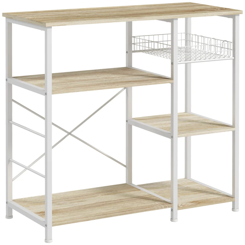 HOMCOM Etagère meuble de rangement cuisine ilot style moderne avec 4 crochets 4 étagères 90 x 40 x 84,5 cm,