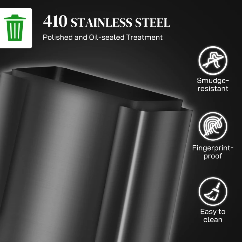 HOMCOM 60L Dual Compartment Stainless Steel Bin, with Deodoriser Holders - Black