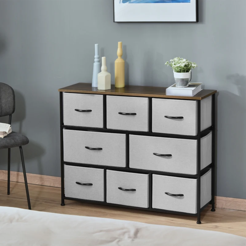 HOMCOM Commode Chiffonnier Meuble de Rangement 8 tiroirs Pliables en Tissu 100 x 30 x 78,5 cm Gris