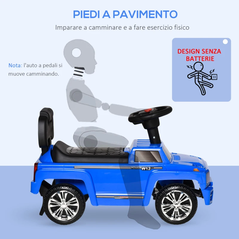 HOMCOM Macchina Giocattolo Cavalcabile Fuoristrada per Bambini con Fari e Musiche, Età 18-36 Mesi, Blu