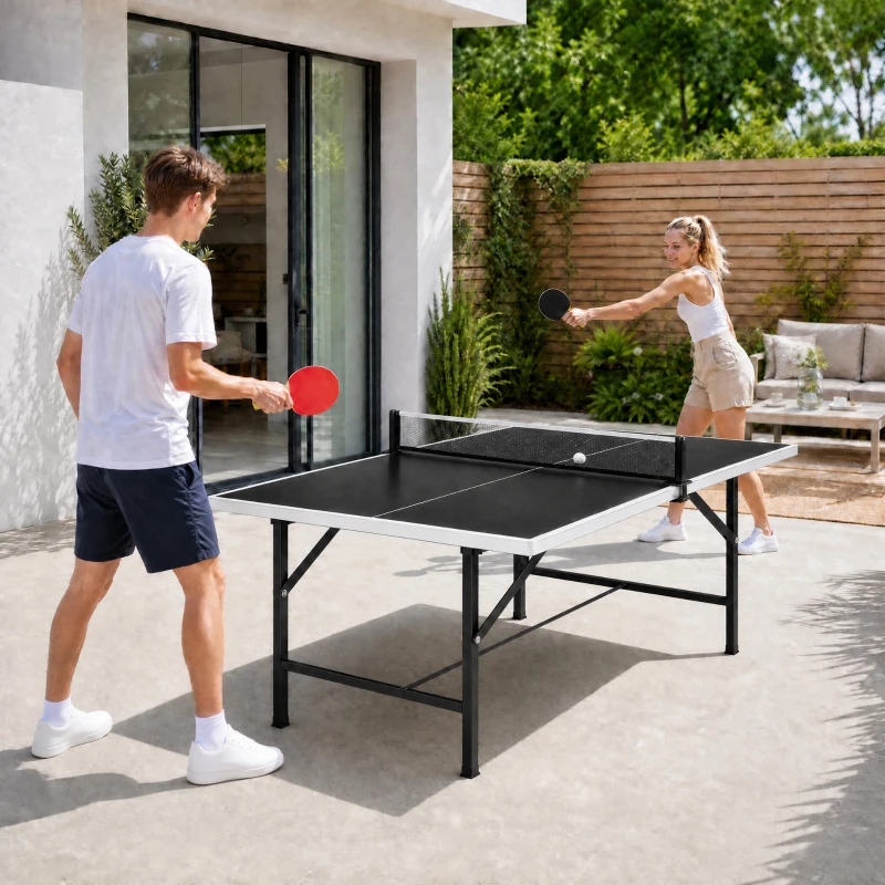 SPORTNOW Mini Table de Ping-Pong Pliable Extérieur Intérieur avec 2 Raquettes en Bois Massif 3 Balles et Filet 152x76x70cm Noir