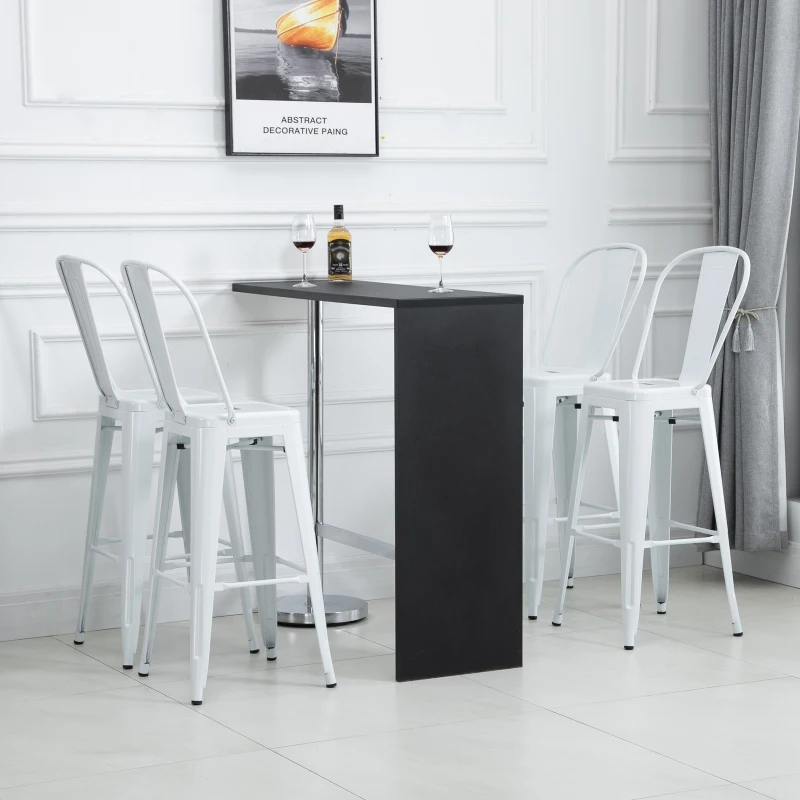 HOMCOM Set 4 Scaune de Bucătărie Design din Metal cu Spătar Detasabil și Suport pentru Picioare, 44x46x116 cm, Alb