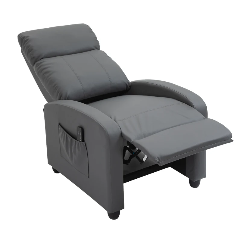HOMCOM Sillón de Masaje Reclinable con Mando a Distancia Bolsillo Lateral y Temporizador Tapizado en PU 68x88x98 cm Gris