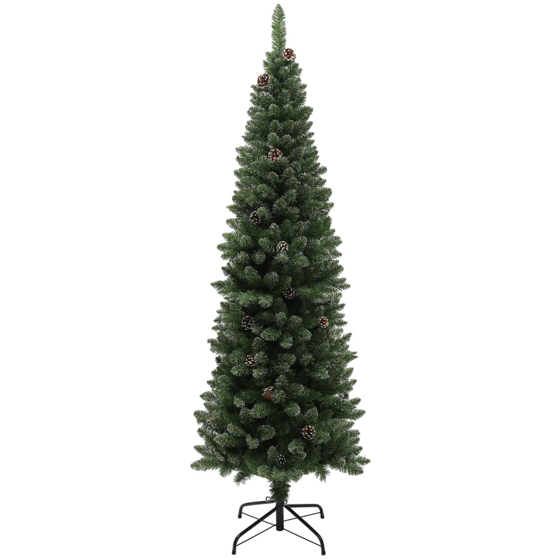 HOMCOM Albero di Natale Innevato Alto 180 cm con 618 Rami, Pigne e Base in Acciaio