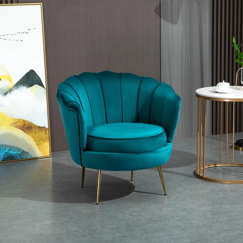 HOMCOM Poltrona di Design Stile Vintage Imbottita in Velluto, 79x77x77cm, Verde Petrolio