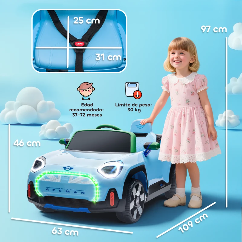 AIYAPLAY Coche Eléctrico para Niños de +3 Años MINI Concept Aceman con Bluetooth Mando a Distancia Motor Doble Azul