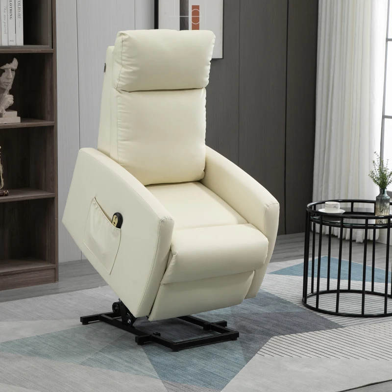 HOMCOM Poltrona Relax Levanta Pessoas Poltrona Elétrica Reclinável a 145° com Controlo Remoto Apoio para Pés 67x95x105 cm Creme