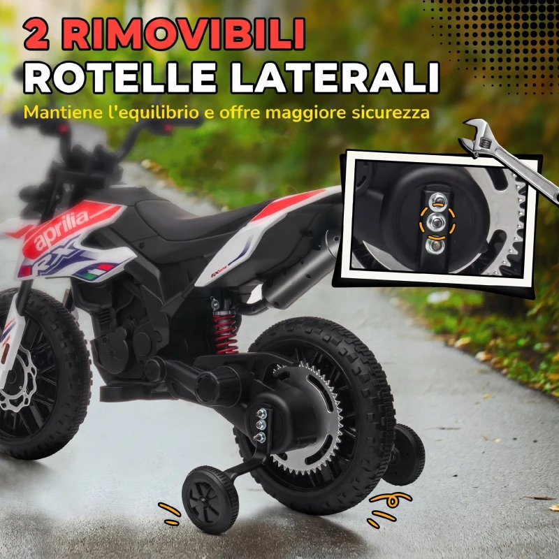AIYAPLAY Moto Elettrica per Bambini da 37-96 Mesi con 12V Doppi Motori e Rotelle Rimovibili, Capacità 30kg, Bianco