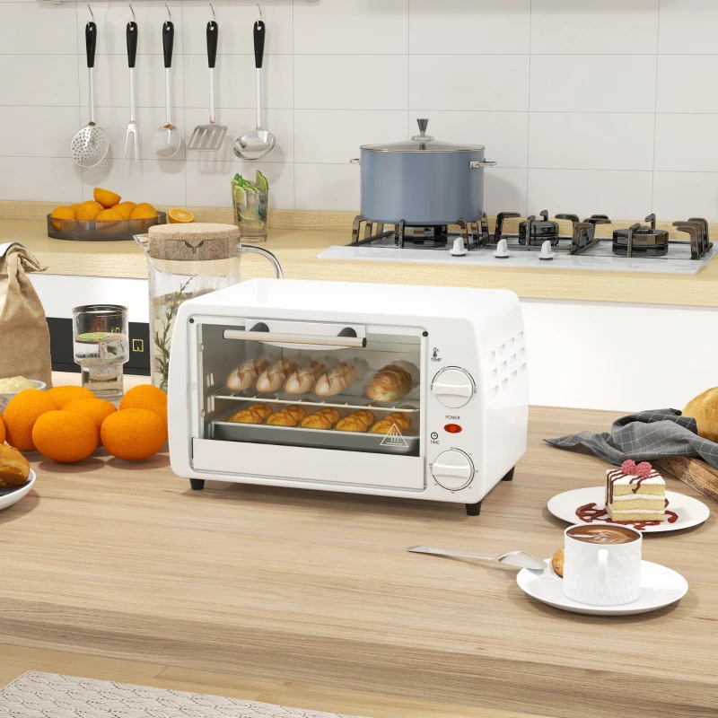 HOMCOM Horno Eléctrico Sobremesa 10L  750W Horno Eléctrico Pequeño Temperatura 230 ℃ y Temporizador 36,5x26x22 cm Blanco