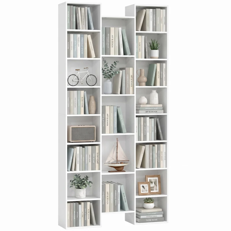 HOMCOM Bibliothèque, étagère à livres, étagère de rangement, 21 compartiments et 10 étagères réglables, 89,5x23,5x181cm, blanc