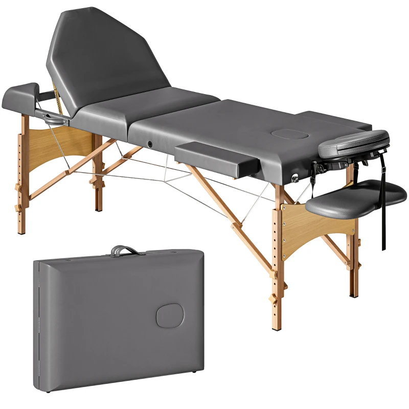 HOMCOM Table de massage pliante, lit de massage 3 zones portable 185 x 60 cm, hauteur et dossier réglables, appui-tête, gris