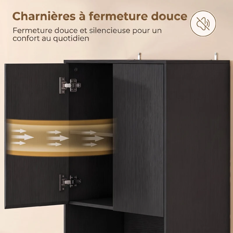 HOMCOM Buffet Haut Cuisine, Armoire de Cuisine, 4 Portes à Fermeture Douce, 2 Compartiments Ouverts et Étagères Réglables, Noir