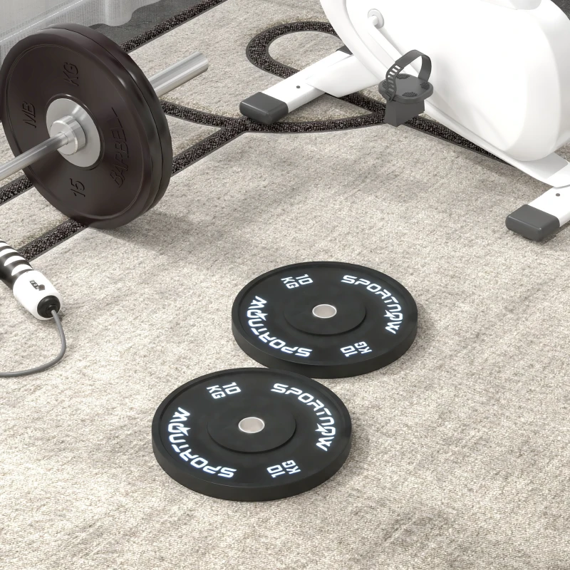 SPORTNOW Discos Pesas Olímpicos 2x10 kg Agujero Ø50 mm de Goma para Barras y Mancuernas para Casa y Gimnasio Negro