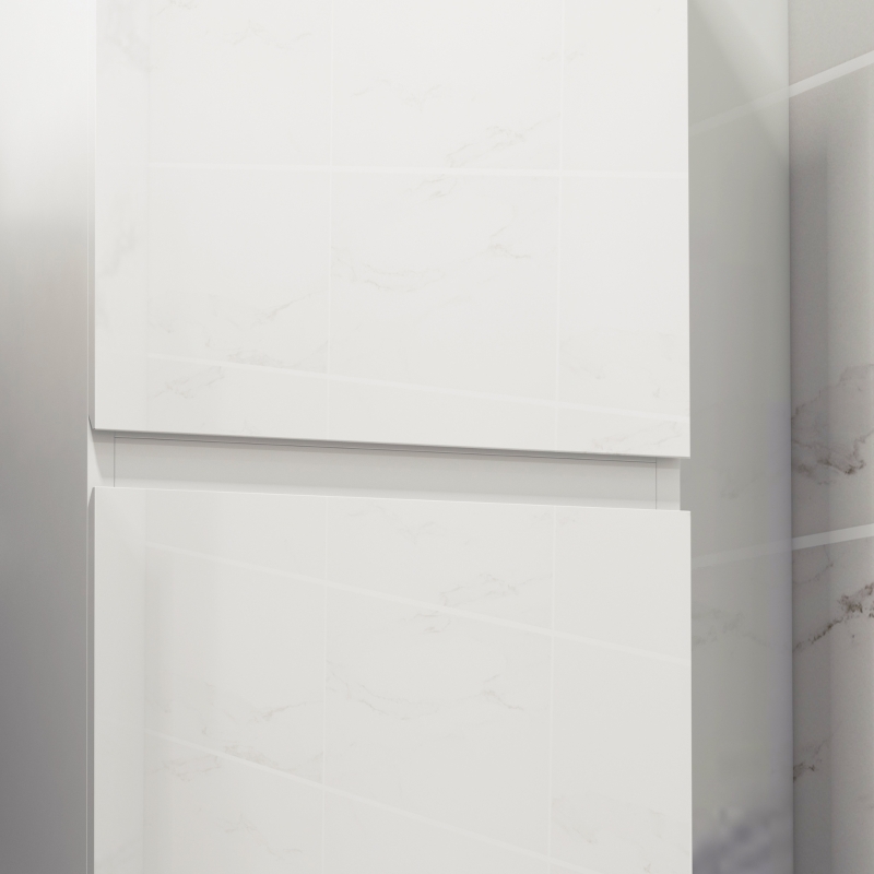 kleankin Mobile Bagno Alto a Colonna con Ante, 2 Armadietti, Mobiletto Bagno Salvaspazio con Ripiani Regolabili, Bianco Lucido