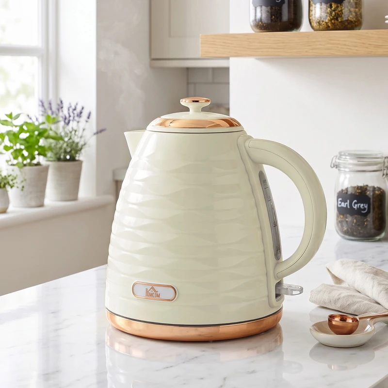 HOMCOM 3kW Rapid Boil Honeycomb Kettle - Cream White
