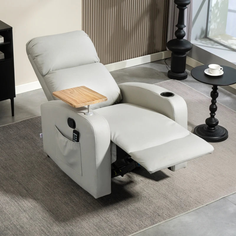 HOMCOM Sillón de Masaje con 4 Modos Vibración Reclinación 145° Mando a Distancia 77x93x105 cm Gris Claro