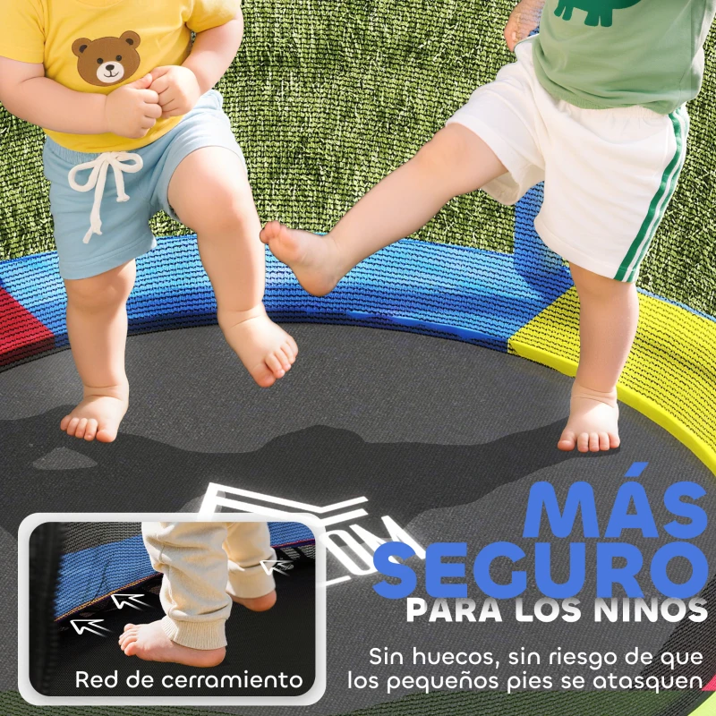 HOMCOM Cama Elástica Infantil Trampolín para Niños de 3-6 Años con Red de Seguridad Carga 45 kg Ø140x190 cm Multicolor