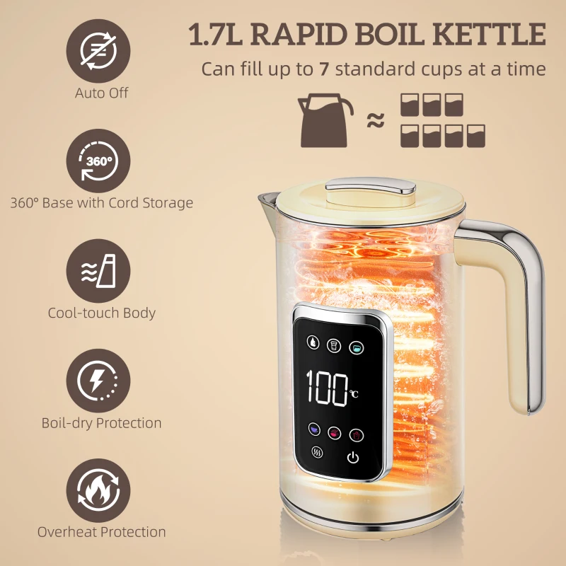HOMCOM Touch Screen Kettle and Toaster Set - Cream