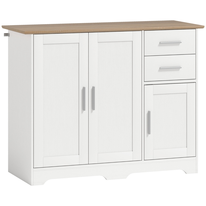HOMCOM Buffet salon, meuble de rangement avec 2 tiroirs, 3 portes et étagère réglable, 100 x 40 x 78 cm, blanc et bois naturel