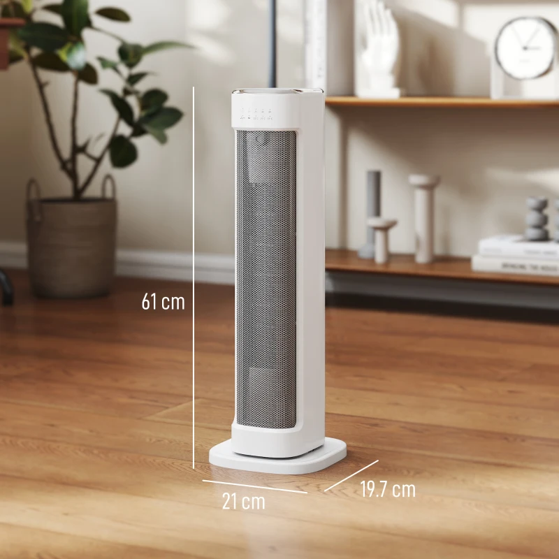 HOMCOM 2000W Ceramic Electric Heater with 3 Heat Settings, Timer - White