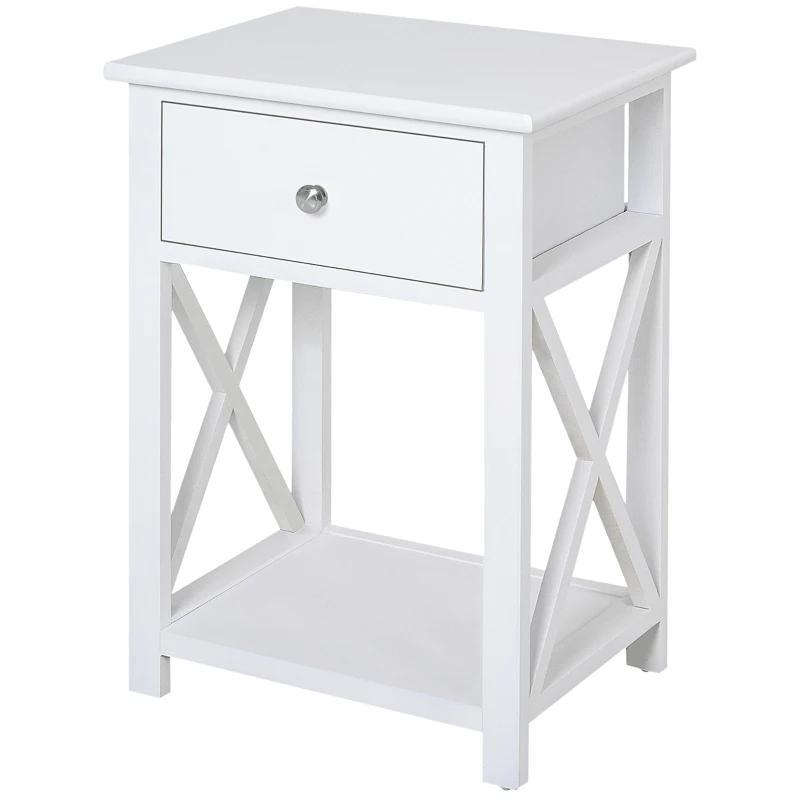 HOMCOM Table de Chevet Table d'appoint Bout de canapé Table de Nuit avec un tiroir et étagère en Bois Blanc