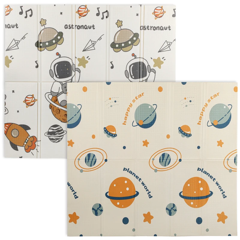 AIYAPLAY Baby Play Mat, Double Sideded Foldable Kids Crawling Mat, Reversible & Waterproof, Astronaut and Planet