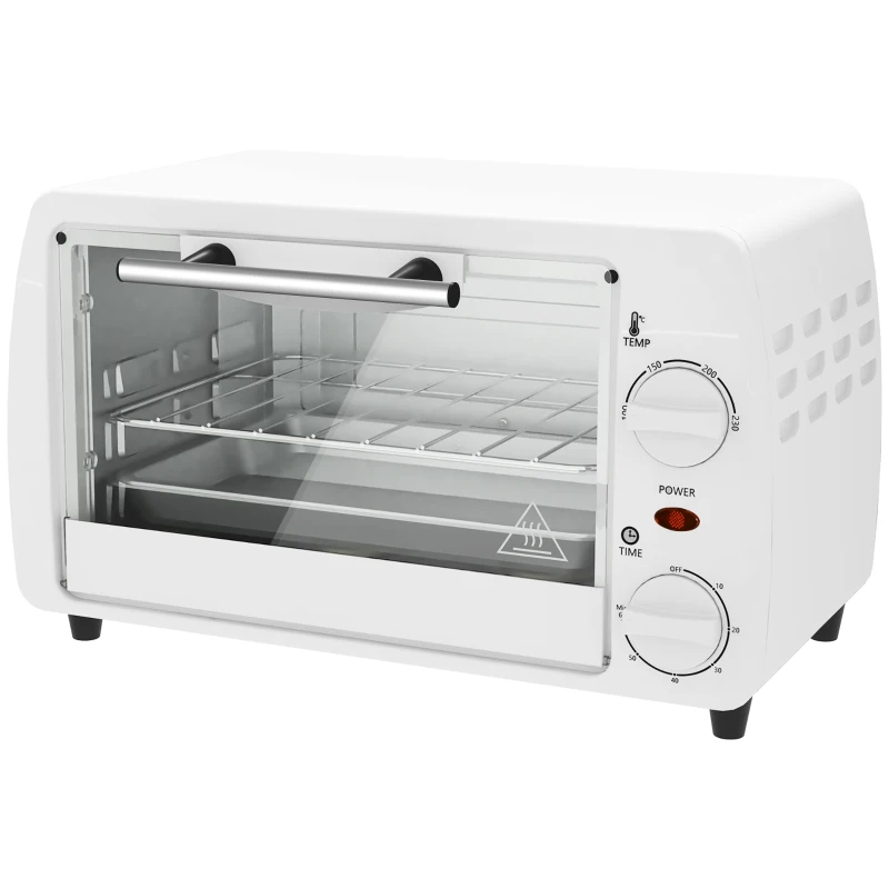 HOMCOM Horno Eléctrico Sobremesa 10L  750W Horno Eléctrico Pequeño Temperatura 230 ℃ y Temporizador 36,5x26x22 cm Blanco