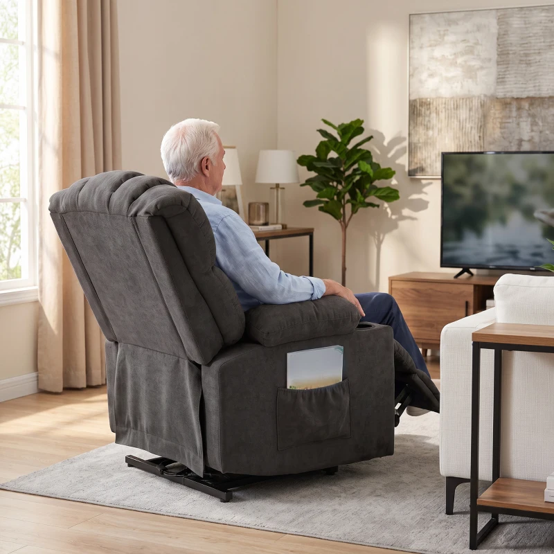 HOMCOM Sillón Relax Reclinable Eléctrico Levanta Personas Masaje Vibratorio y Calor Asiento Ancho USB-C USB-A Bolsillos Negro