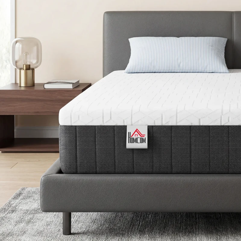 HOMCOM Matelas 140 x 190 cm, 25 cm d'épaisseur, mousse à mémoire de forme, ressorts ensachés 7 zones, fermeté moyenne