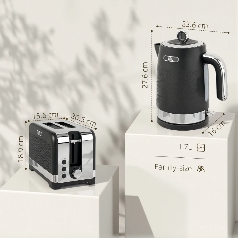 HOMCOM Sleek Textured Kettle and Toaster Set - Black