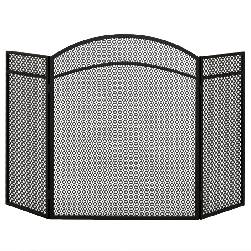 HOMCOM Pare-feu cheminée pliable 3 panneaux pare-étincelles cheminée avec motif en en chevron 96l x 1P x 60H cm métal noir