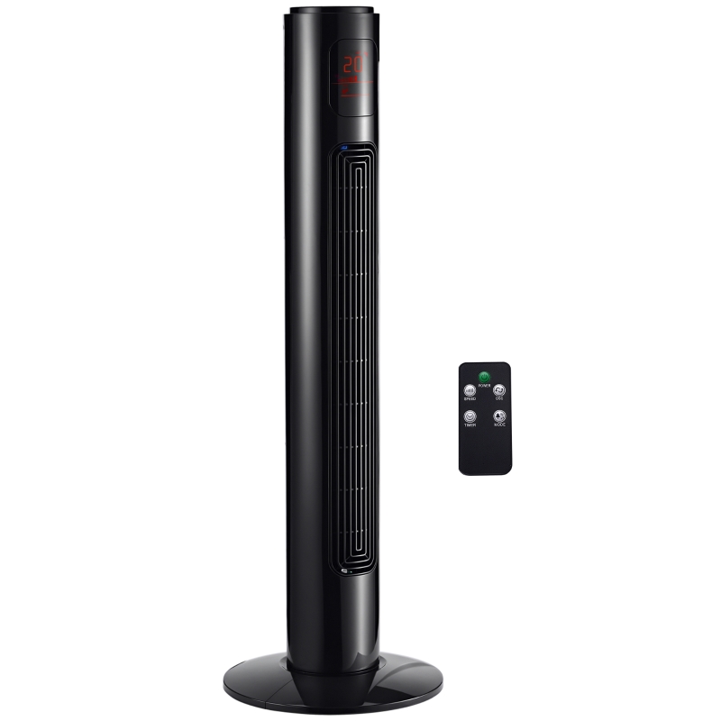 HOMCOM 70° oszillierender Turmventilator mit Fernbedienung 3 Modi 3 Geschwindigkeiten Timer 32 x 32 x 96 cm Schwarz