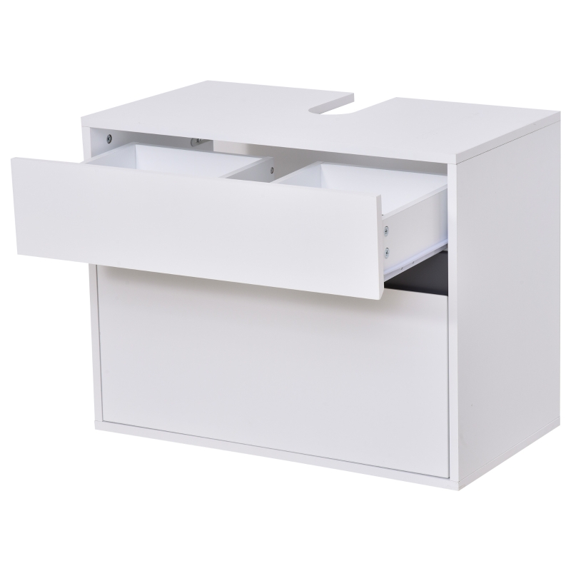 HOMCOM Mobiletto Sottolavabo e Copricolonna per il Bagno, in Legno Bianco con 2 Cassetti e Taglio a U, 67 x 36 x 52cm